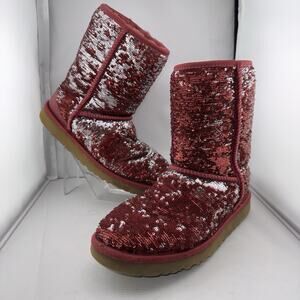 Ugg‎ Australia Women's Red And Silver Sequin Short Boot SN 1003121 US 7